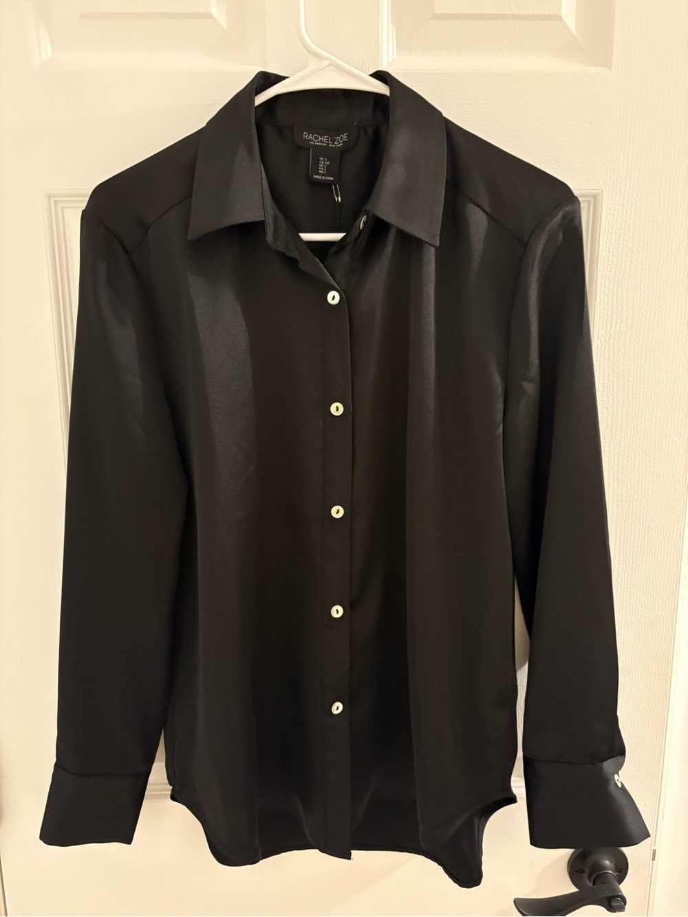 Rachel Zoe Black Satin-Look Button-Down Shirt